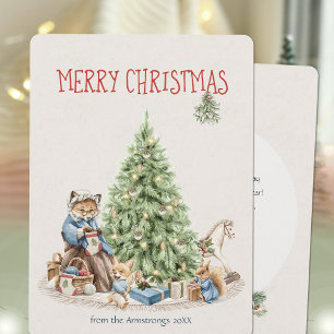Nostalgische Waterverf Animal Christmas Kaart