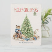 Nostalgische Waterverf Animal Christmas Kaart (Staand voorkant)