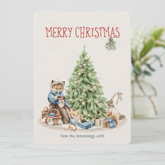 Nostalgische Waterverf Animal Christmas Kaart (Staand voorkant)