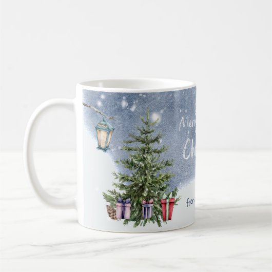Nostalgische Waterverf kerstboom lantaarn geschenk Koffiemok (Links)