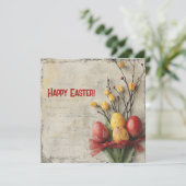 Nostalgische waterverf rode en gele Easer eieren Feestdagenkaart (Staand voorkant)