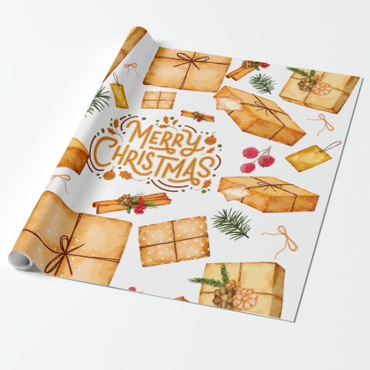 Nostalgische Winter Cinnamon Pine Kerstmis Cadeaupapier (Uitgerold)