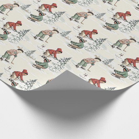 Nostalgische Winter Hockey Cadeaupapier (Hoek)