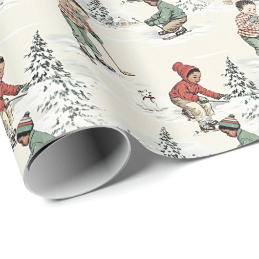 Nostalgische Winter Hockey Cadeaupapier (Rol Hoek)