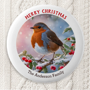 Nostalgische Winter Robin Redbreast Vrolijk Kerstf Ronde Button 5,7 Cm