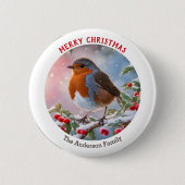 Nostalgische Winter Roodborst Kerstmis Ronde Button 5,7 Cm (Voorkant)