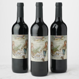 Nostalgische Winter Sleigh Ride Wine Label Wijn Etiket