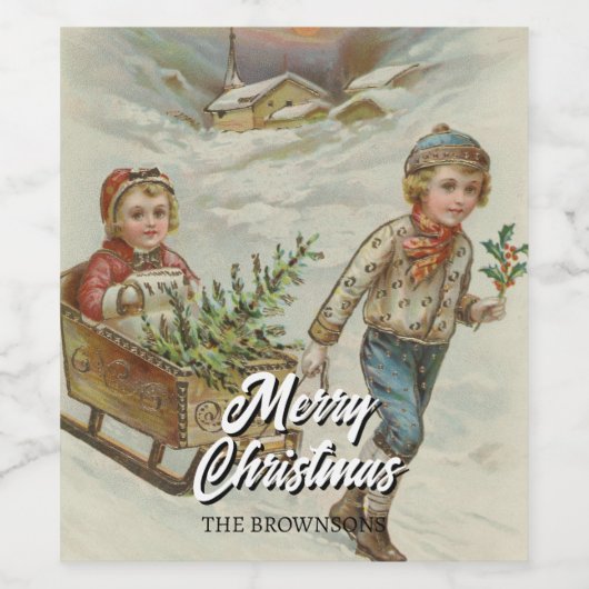 Nostalgische Winter Sleigh Ride Wine Label Wijn Etiket (Enkel label)