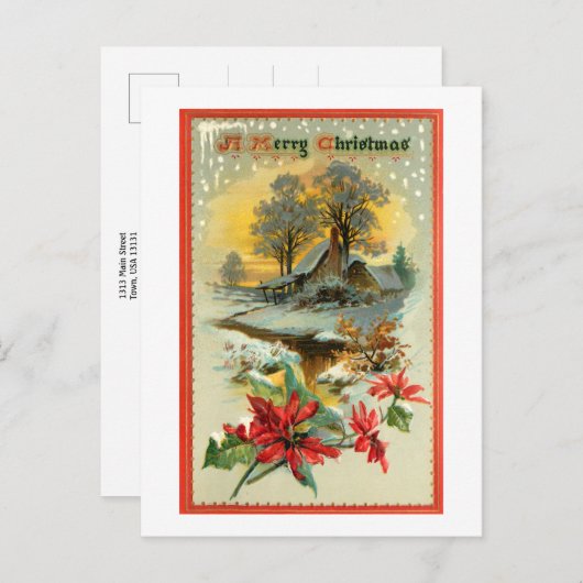 Nostalgische winterscène en kerst Holly Briefkaart (Voorkant / Achterkant)