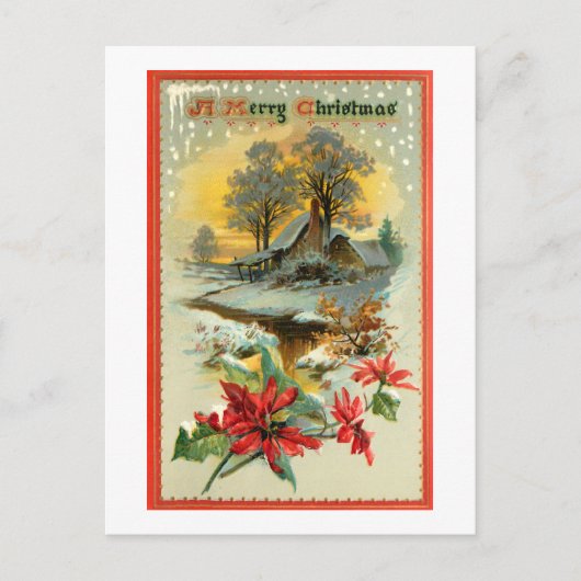 Nostalgische  winterscène en kerst Holly Briefkaart (Voorkant)