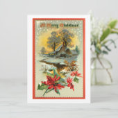 Nostalgische  winterscène en kerst Holly Feestdagenkaart (Staand voorkant)