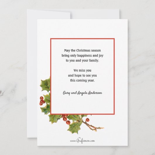 Nostalgische  winterscène en kerst Holly Feestdagenkaart (Achterkant)