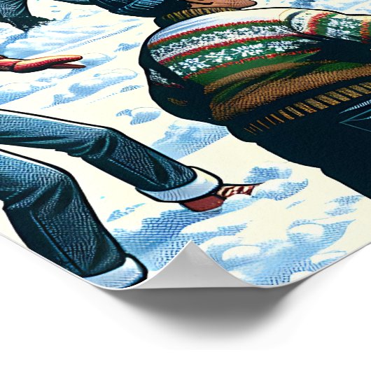 Nostalgische winterscène | Sneeuwballengevecht voo Poster (Hoek)