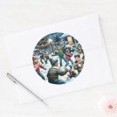 Nostalgische winterscène | Sneeuwballengevecht voo Ronde Sticker (Envelop)