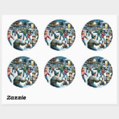Nostalgische winterscène | Sneeuwballengevecht voo Ronde Sticker (Vel)