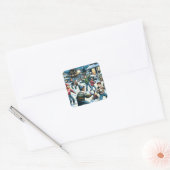 Nostalgische winterscène | Sneeuwballengevecht voo Vierkante Sticker (Envelop)