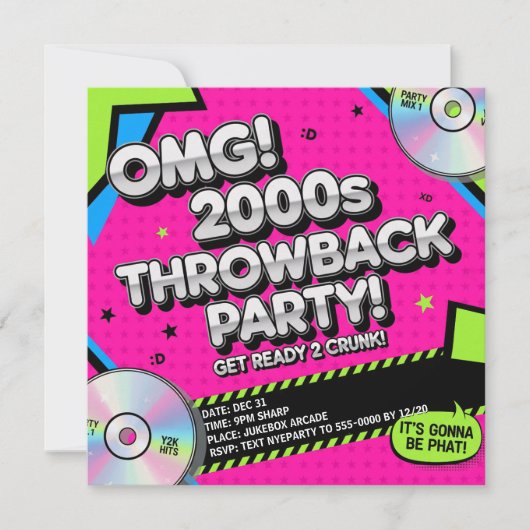 Nostalgische Y2K Throwback oudejaarsfeest Kaart (Voorkant)