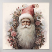 Nostalgische zwarte kerstman met roze bloemelement poster (Voorkant)