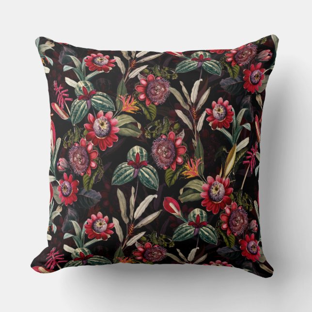  Nostalgische Zwarte Passiflora Tuin Gooi P Kussen (Voorkant)