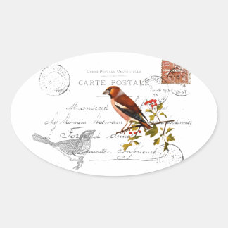 Nostalgisches Motiv  mit Vogel Ovale Sticker