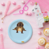 Nosy red squirrel in snow blue papieren bordje (Feest)