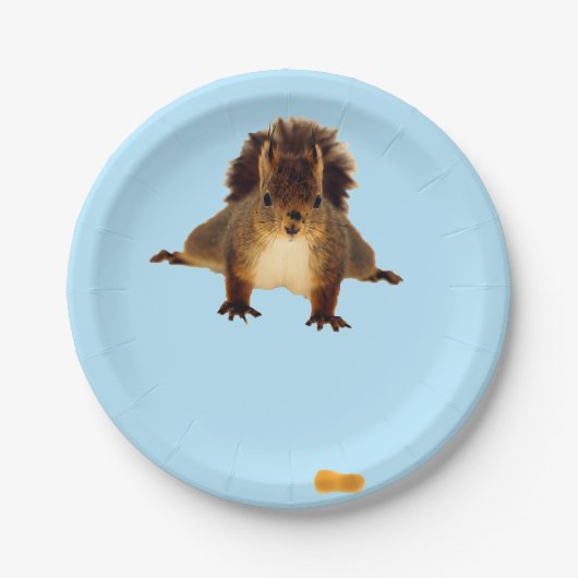 Nosy red squirrel in snow blue papieren bordje (Voorkant)