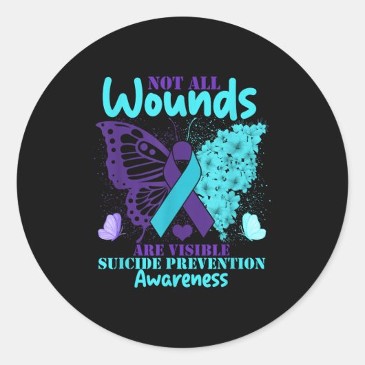 Not All Wounds Are Visible Suicide Awareness  Ronde Sticker (Voorkant)