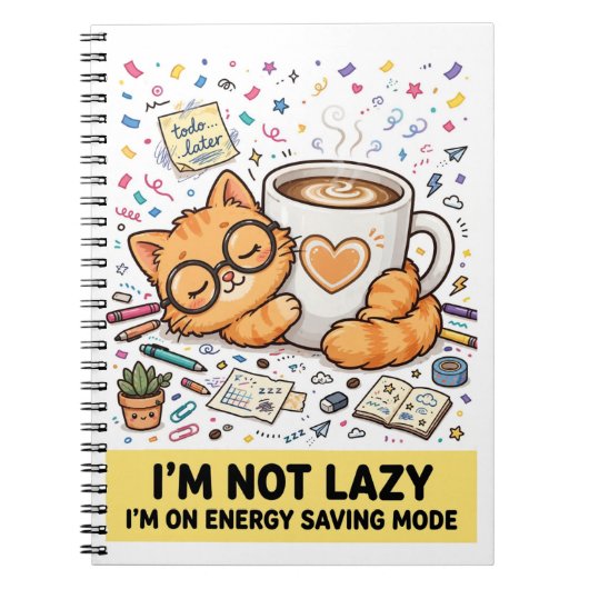 Not Lazy - Energy Saving Cat Notebook Notitieboek (Voorkant)