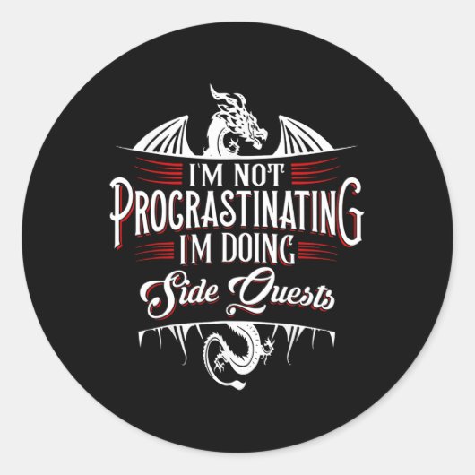 Not Procrastinating Side Quests Funny Rpg Gamer Dr Ronde Sticker (Voorkant)