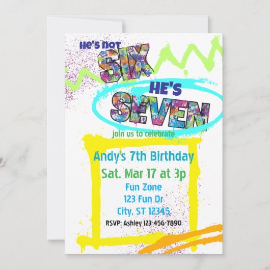 not SIX, SEVEN Spray-paint, Boy 7th Birthday Kaart (Voorkant)