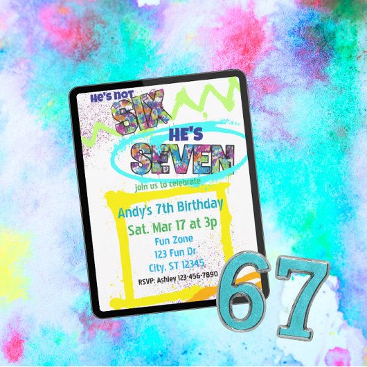 not SIX, SEVEN Spray-paint, Boy 7th Birthday Kaart