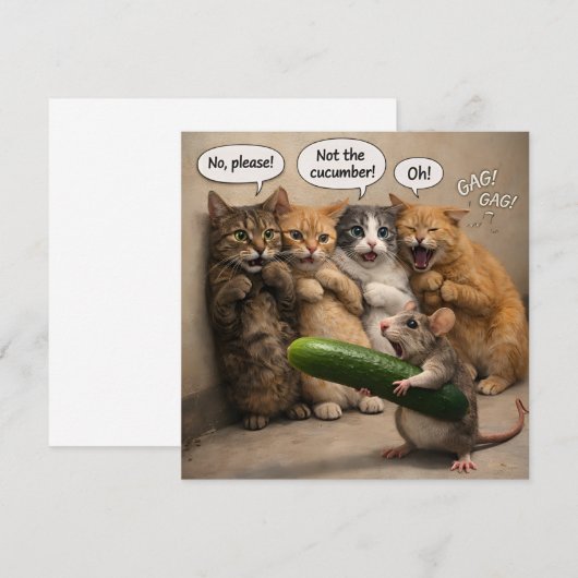Not the cucumber, funny cat and mouse flat greetin kaart (Voorkant / Achterkant)