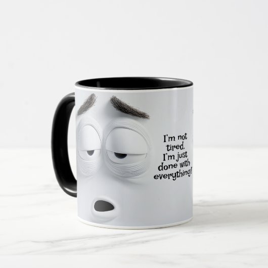 Not Tired, Add Name Message,   Expressive Face Mok (Voorkant links)