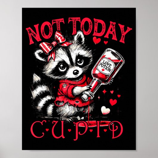 Not Today Cud Funny Raccoon Valentines Day Cute Ki Poster (Voorkant)