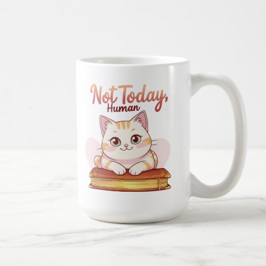 Not Today Human Cute Cat on Book Funny Design Koffiemok (Rechts)