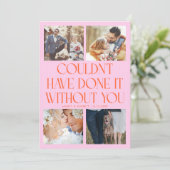 Not Without You Wedding 4-Photo Orange Pink Bedankkaart (Staand voorkant)