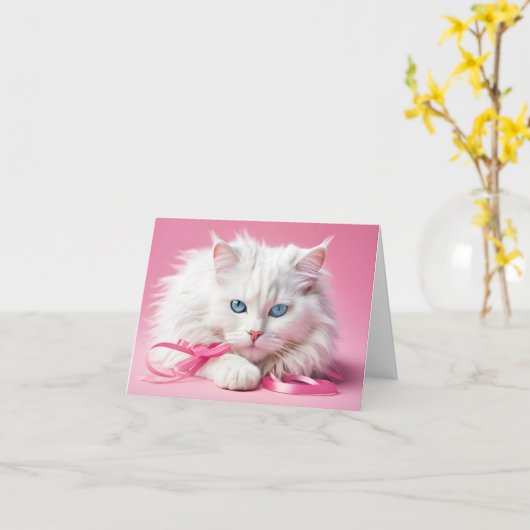 Nota Kaart Witte Kat met Linten (Gele Bloem)