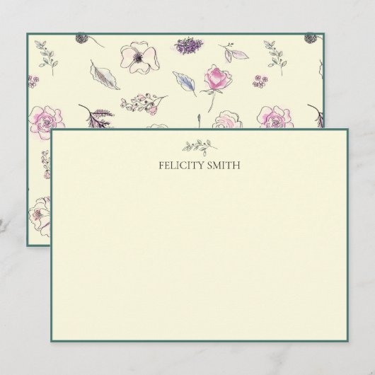 Nota Kaarten Elegant Vlak Modern Botanisch Geel (Voorkant / Achterkant)