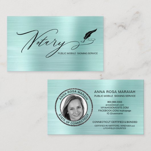 *~* NOTAIRE Stempel FOTO - Pen Feather Signing Age Visitekaartje (Voorkant / Achterkant)