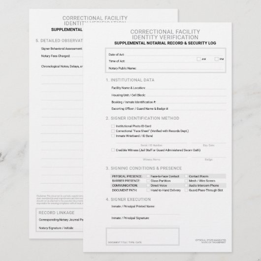 Notaris Correctie Identiteitsverificatieblad Briefpapier (Voorkant / Achterkant)