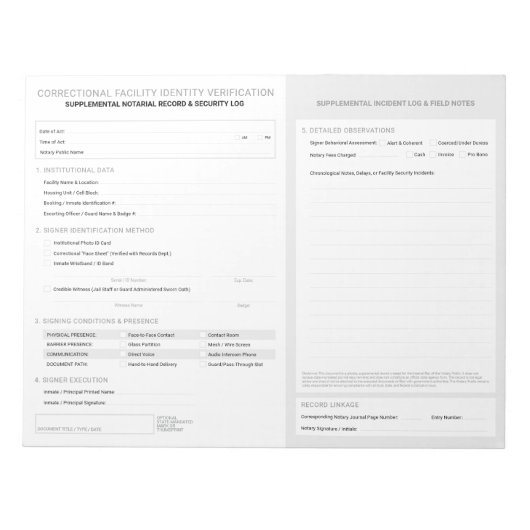 Notaris Correctie Identiteitsverificatieblad Notitieblok (Voorkant)