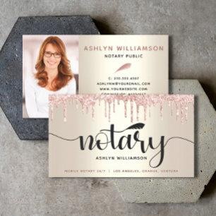Notaris foto roze glitter druppels goud lening age visitekaartje