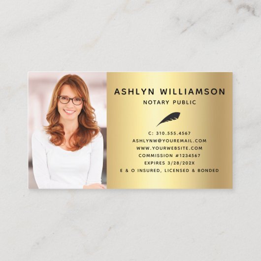 Notaris foto Zwart Goud Glitter Lening Signing Age Visitekaartje (Achterkant)