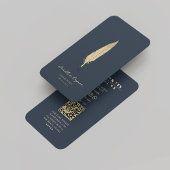 Notaris Gouden Quill Monogram Donkerblauw Modern Visitekaartje