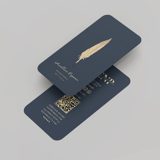 Notaris Gouden Quill Monogram Donkerblauw Modern Visitekaartje