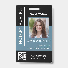Notaris ID kantoormedewerker zwart stoffig blauw Badge