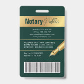 Notaris Lening Ondertekenaar Foto ID Groen & Goud Badge (Back)