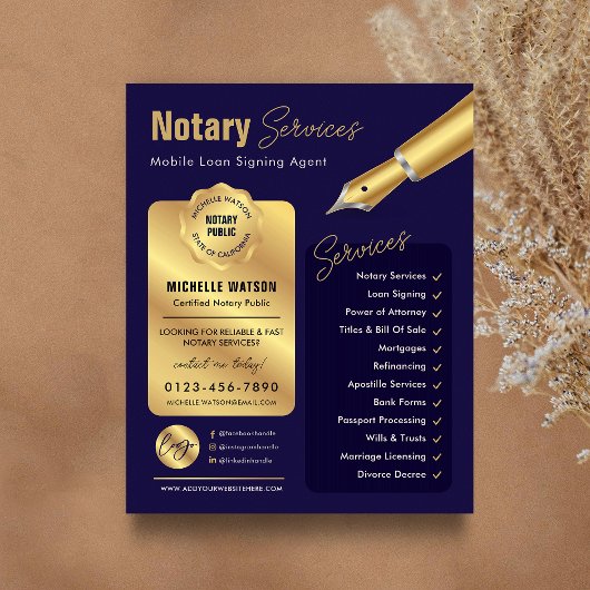 Notaris Lening Ondertekenaar Stempel Navy & Gold L Flyer