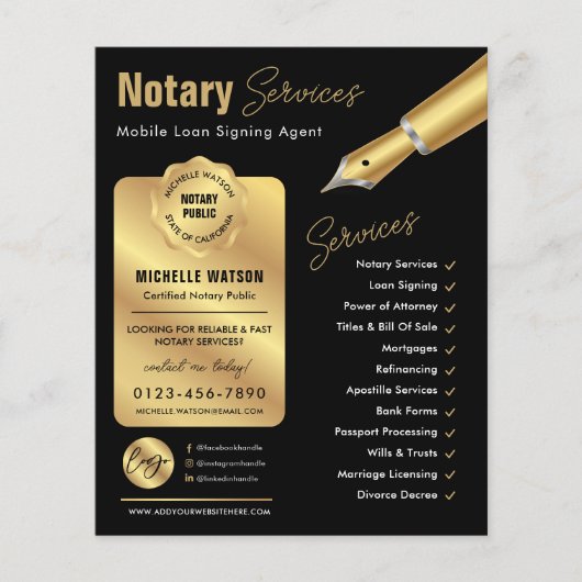 Notaris Lening Ondertekenaar Stempel Zwart & Goud Flyer (Voorkant)
