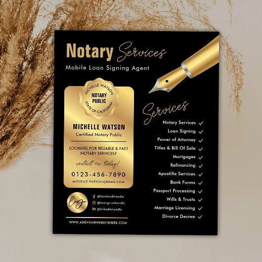 Notaris Lening Ondertekenaar Stempel Zwart & Goud Flyer